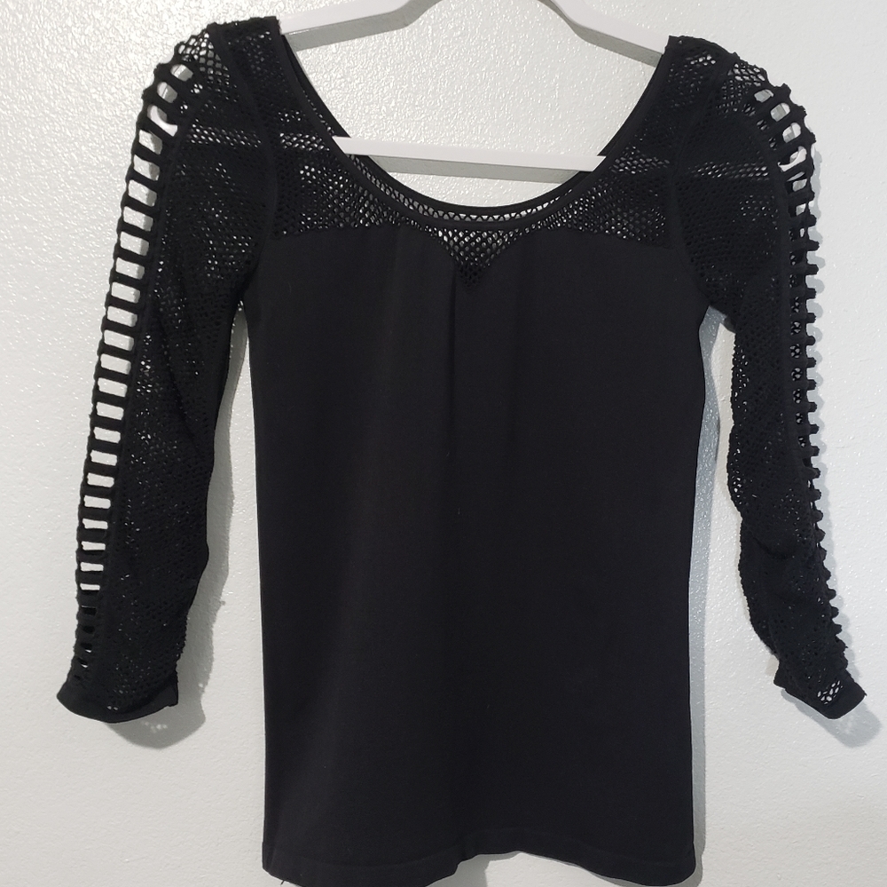 bebe Fishnet Shoulder Stretchy Top